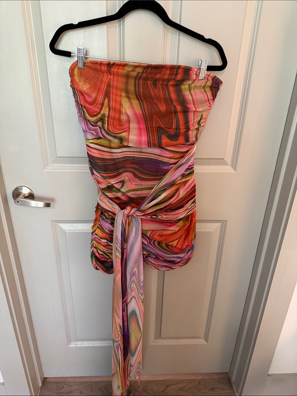 REVOLVE Strapless Multicolor Swirl Mini Dress - Pink, Orange, Purple
